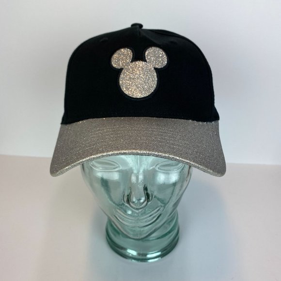 Disney World Baseball‎ Hat Cap Mickey Minnie Mouse Glitter Black Silver Florida - Picture 1 of 14